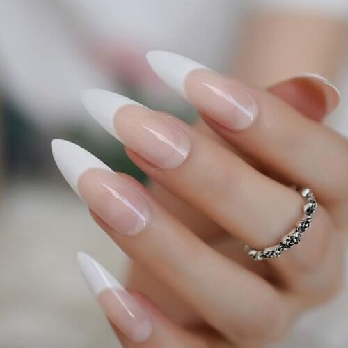 Extra Long Sharp Nail Classic White Stiletto French False Nails Tips Stilettos Sharp Beige Orange Pink Salon Acrylic Nail Art