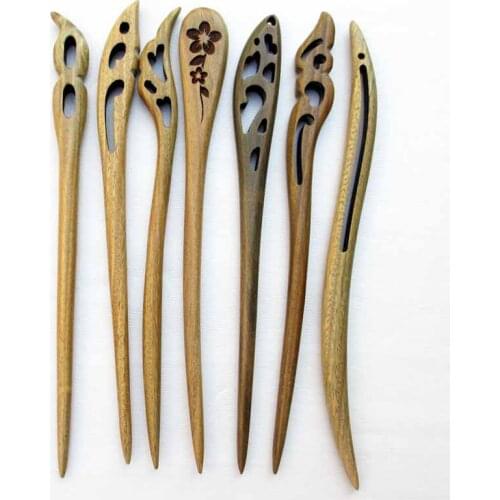 Retro Palace Green Sandalwood Hairpin Classic Handmade Wood Carving Coiled Hair Women Fashion Hair Jewelry Gift LXH