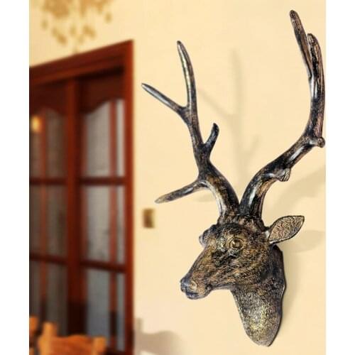 VINTAGE HOME FURNISHING EUROPEAN STYLE RETRO PENDANT WALL MURAL DECORATIONS SIMULATION DEER HEAD HANGING CRAFTS RESIN