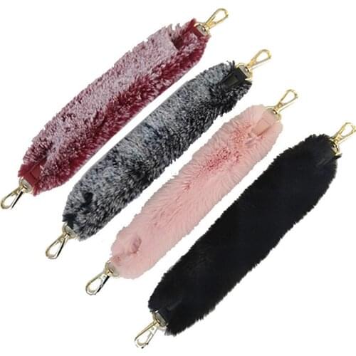 Fashion Bag Strap Gold Buckle Handbag Imitation Rabbit Hair Replacement Bag Belt Handle for Women One Shoulder Bags Accessories