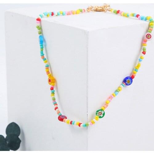 Trendy Bohemian Ladies Multicolor Glazed Glass Beads Handmade Beaded Chokers Necklaces For Women Girls Beach Style Jewelry Gift