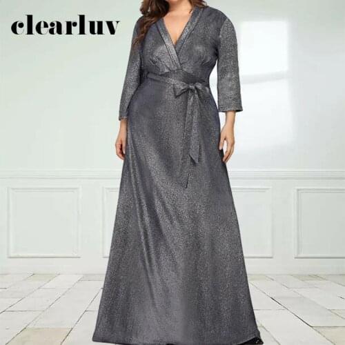 Deep V-Neck Vestido De Noche DR1579 Long Sleeve Gray Elegant Party Dresses Shiny A-Line Formal Evening Gowns For Women 2020