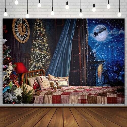 Winter Backdrops Christmas Tree Santa Reindeer Window Snow Bokeh Bed XMAS Portrait Photography Background Photo Studio Photozone