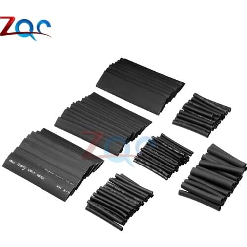 1set 127Pcs Polyolefin Car Electrical Cable Tube kits Heat Shrink Tube Tubing Sleeve Wrap Wire Assorted 7 Sizes Black