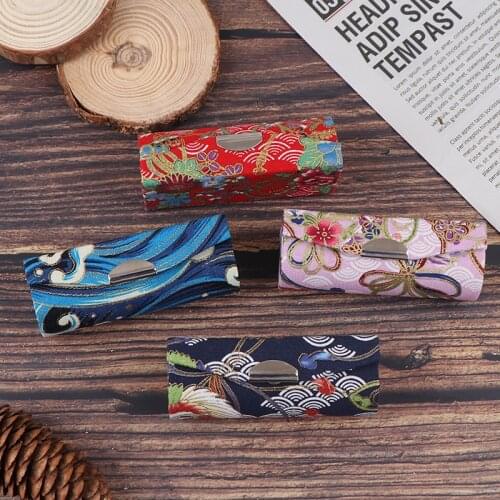 1PC 4 Colors Retro Embroidered Flower Designs Lipstick Case With Mini Mirror Lip Gloss Box Jewelry Holder Makeup Storage Tools