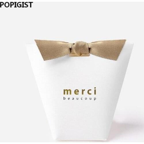 MERCI BEAUCOUP White Color Wedding Gift Boxes Paper Cake Box Baby Shower Favor Boxes creative Candy Box With Ribbon 100pcs