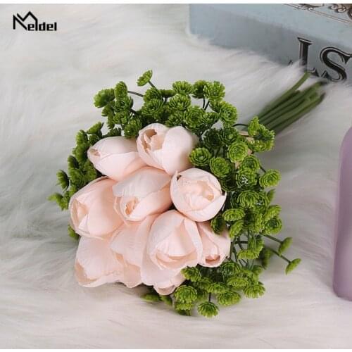 12 Heads/Bouquet Silk Tulip European Style Artificial Flower Bouquet Fake Flowers Small Bridal Wedding Home Party Decor Flowers