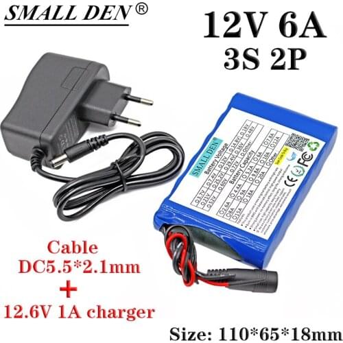 12V6.8A 18650 lithium battery pack+12.6V1A charger 3S3P 6800mAh large capacity DC portable with 12V battery + charger
