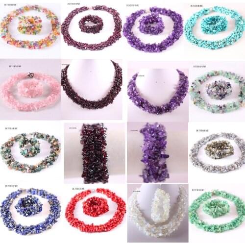 4-8MM Chip Beads Natural Stone Fluorite Pink Crystal Red Coral Blue Howlite Necklace Bracelet Jewelry Set For Women Gift