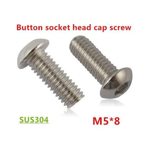 500pcs ISO7380 M5*8 Hexagon socket Button head screws 304 stainless steel A2-70 Round head Allen Mushroom Machine Screws Bolts