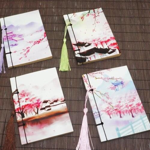 Small A6 Notepad Craft Blank Notebook with Tassel, Portable Chinese Old Style Stitching Diary Gift DIY Scrapbooking Books