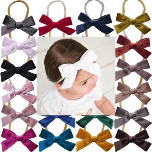 Baby Girls Velvet bow headbands Vintage Velvet fabric piggy tail bow hair elastic bands Kids velvet headband Hair Accessories
