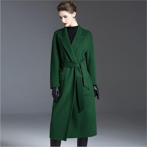 Elegant green Coat Winter Warm Collar Casual Long black coats Ladies Wool jacket ladies women winter overcoat wool outwears lady