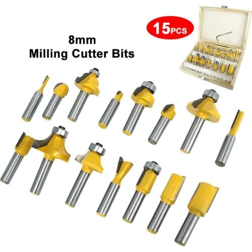 15pcs Woodworking Wood Milling Cutters 8mm Shank Carbide Router Bit For Wood Cutter Engraving Cutting Tools for Electric Trimmer