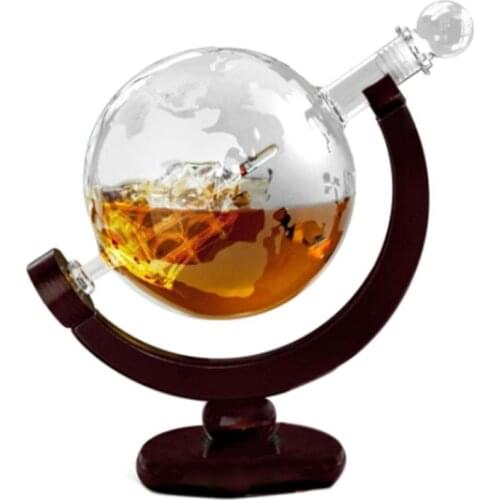 H7JC 850ML Whiskey Decanter Antique Ship Whiskey Dispenser For Liquor Bourbon Vodka Wine Glass Decanter Globe with Wood Stand