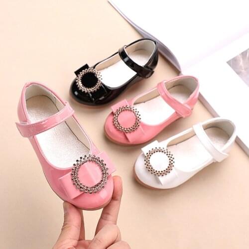 Black white Girls leather shoes Kids girls Rhinestones princess shoes chaussure fille pink black white 1 2 3 4 5 6 7 8 9 10-13T