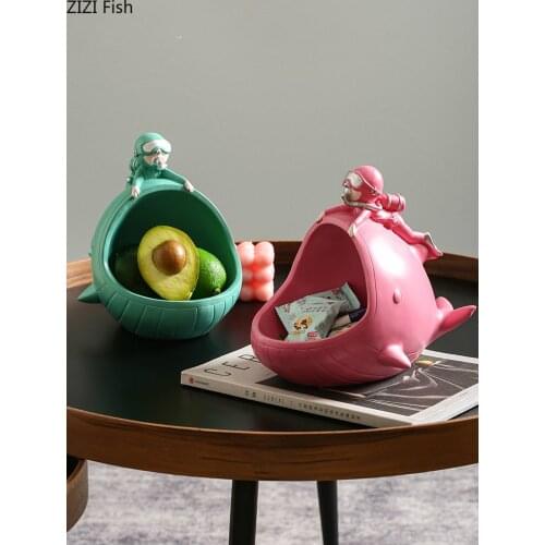 Creative Cartoon Diver Resin Storage Box Entrance Jewelry Cosmetic Storage Box Household Large-capacity Fish-shaped Candy Jar