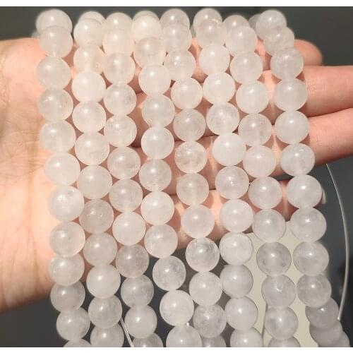 Natural Jades Stone Beads White Chalcedony Round Beads for DIY Bracelet Jewelry Making 15" Strand 2/3/4/6/8/10/12mm