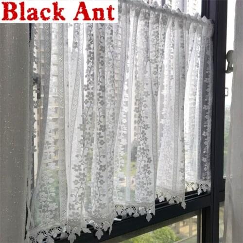 Lace Short Curtain For Living Room Transparent Embroidery Door Half Sheer Curtain Coffee Cabinet Romantic Home Decora ZH053#20