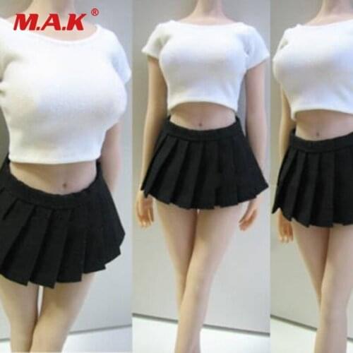 1:6 scale female girl woman wears model white T-shirt short skirt sexy cute for 12" lady action figure toys accessories