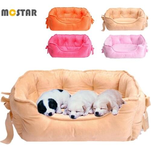 MC Star Soft Pet Bed Cat Dog Short Plush Sofa Nest Bowknot Comfortable Cotton Puppy House Kennel L/s Waterproof Warm Sleep Mat