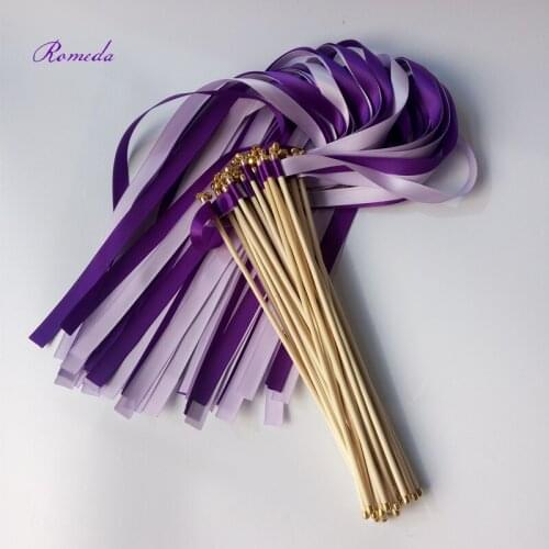 New arrived 50pcs/lot purple & light purple ribbon wands with 2 bells and end for wedding decoration