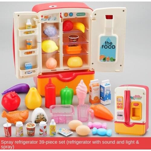 New Kitchen Fridge Toys Refrigerator Freezer With Ice Maker For Kids Spray Dispenser Toy Food Pretend Kitchen Set Accessories