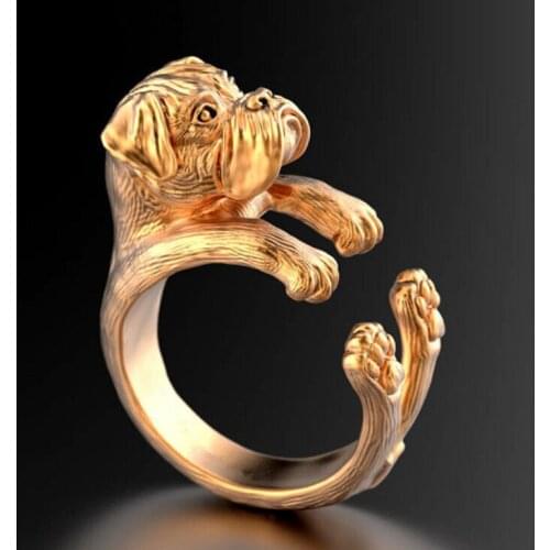 Wholesale New Vintage Boxer Dog Rings Gold Silver Color Dog Promise Rings For Women Girl World Of Warcraft Aros Overwatch