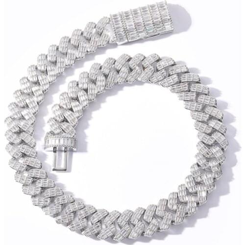 17MM Baguette Miami Cuban Link Necklace CZ Iced Out Chain Fashion Luxury Bling Mens Hip Hop Jewelry