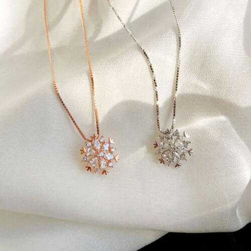 2020 Flash Cubic Zircon Snowflake Pendant Necklace Fashion Clavicle Chain Rose Gold Silver Color Necklace for Women New