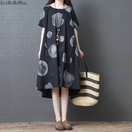 AreMoMuWha Mid-length dress Round Neck Short-sleeved Cotton and Linen Dress 2019 Summer New National Wind Dress Children MH263