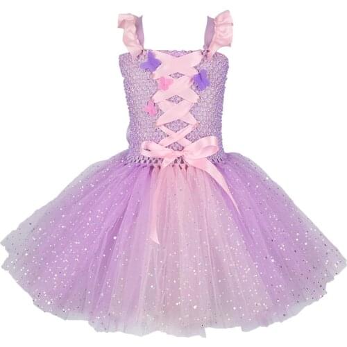 Girls Rapunzel Princess Dress Costume Glitter Fancy Carnival Birthday Party Dresses Kids Halloween Cosplay Rapunzel Costume