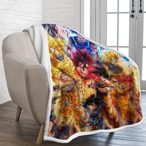 3D Print Son Goku Plush Throw Blanket Sherpa Fleece Bedspread Blanket Vintage Bedding Square Picnic Wool Soft Blanket Q5