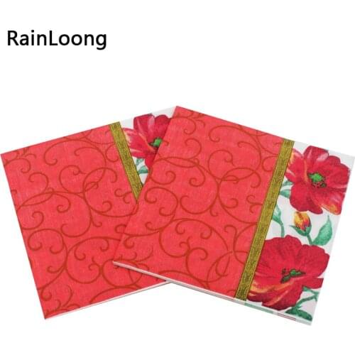 [RainLoong] Floral Red Paper Napkin Flower Event & Party Tissue Napkin Supply Decoration Paper 33cm*33cm 1 pack (20pcs/pack)