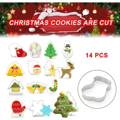 Christmas Kitchen Tool 14pcs Cake Cookie Mould Cutter Stainless Steel DIY Fondant Mold Christmas Tree Santa Snowman Deer Sock 3
