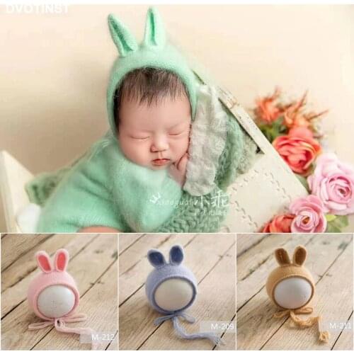 Dvotinst Newborn Baby Girls Boys Photography Props Knitted Hats Cute Rabbit Bonnet Fotografia Accessories Studio Photo Props