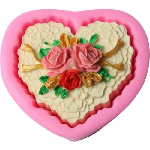 3D Valentines Day Silicone Mold Cake Fandont Mold Heart Flower Rose Shape Candle Chocolate Mould Kicchen Baking Tool