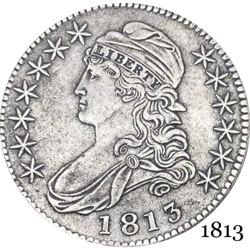 United States Of America Liberty Eagle 1813 50 Cents ½ Dollar Capped Bust Half Dollar Cupronickel Silver Plated Copy Coin