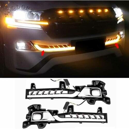 Flow LED Front Bumper Fog Lamp Bracket For TOYOTA Land Cruiser LC200 2016-2020 Car modification Auto parts