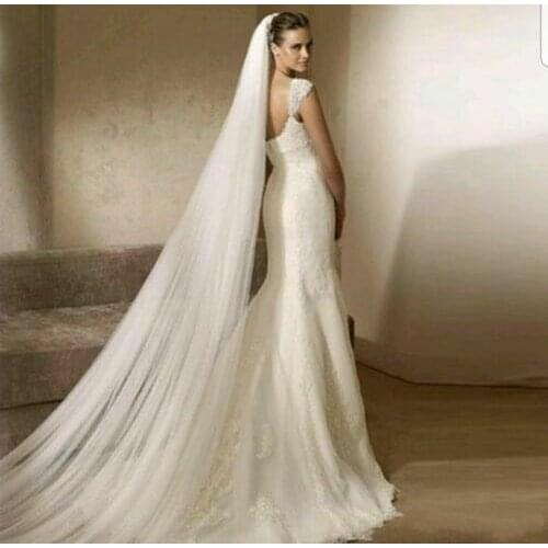 Distinctive Design 2Tier White Cathedral Length 3M Bridal Wedding Veil Cut/Plain Edge 2022