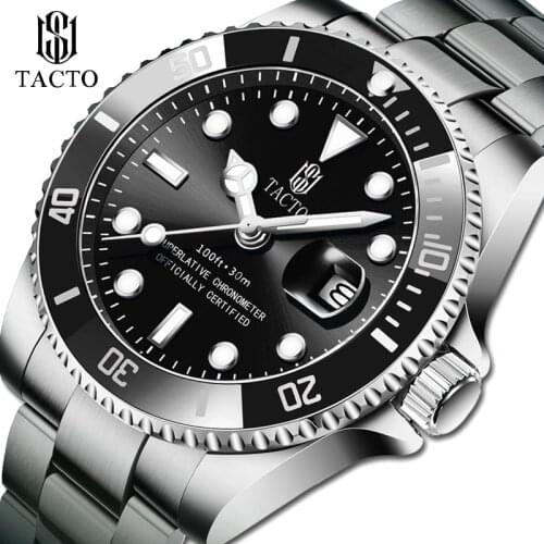 2021 New Arrivals Hot Selling TACTO Luxury Sports Watches Sub-Black Diver Watch Steel Quartz Wristwatch Waterproof Montre Homme