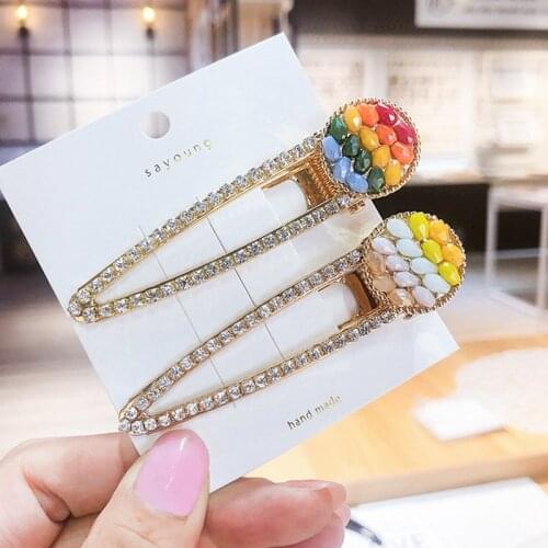 Crystal Hairpin Acrylic Stone Beads Girl Clip Gradual Lovely Candy Color Adult Barrettes Hair Accessories Fashion 2 PCS/PACK