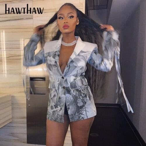 Hawthaw Women Fashion Autumn Printed Slim Ladies Blazer Coat 2021 Fall Female Clothes Dropshipping Wholesale Items For Business