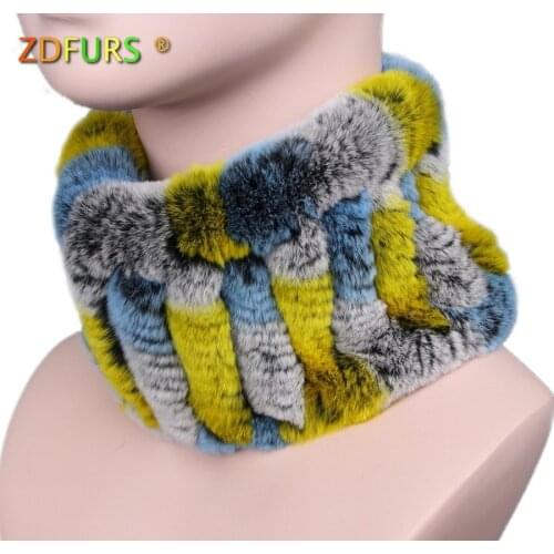 ZDFURS * Women real fur Handmade Stretch fur scarf Knit Genuine Rex Rabbit Fur Headbands Girls Natural Fur Ring Scarves Winter