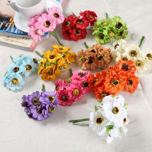 12 Bundle(72pcs) Artificial Camelli Flower Mini Daisy Artificial Flower Bouquet Wedding Party Decoration Home Decor Scrapbooking