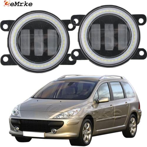 2X Led Angel Eye DRL for Peugeot 207 307 CC SW Estate 2002-2006 2007 2008 2009 LED Fog Lights Lamp Lens Daytime Running Light