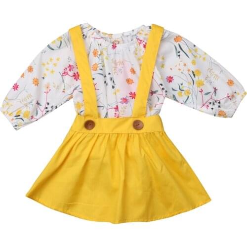 2018 Babies Girls Floral Clothes Sets Newborn Baby Kids Girl Flower Outfits Clothing Set Bodysuit Tops +Strap Skirt Outfit 0-24M