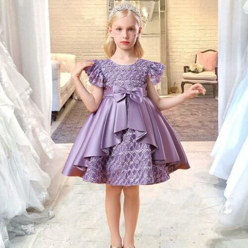2021 Summer Kids Irregular Dresses For Girls Children Baby Girl Bow Party Vintage Dress Beads Wedding Princess Dress 2-10 Years