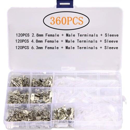 360PCS 2.8/4.8/6.3mm Spade Crimp Terminals Seal Electrical Wire Connectors Female Male Crimps Connector Assortment Kit