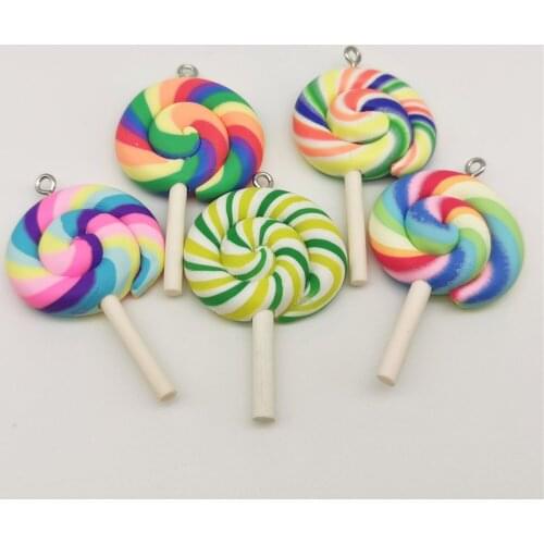 4pcs 27*48mm Flat Back Clay Cabochon Kawaii Rainbow Color Lollipop DIY Flatback Scrapbooking Embellishment Decoration Craft